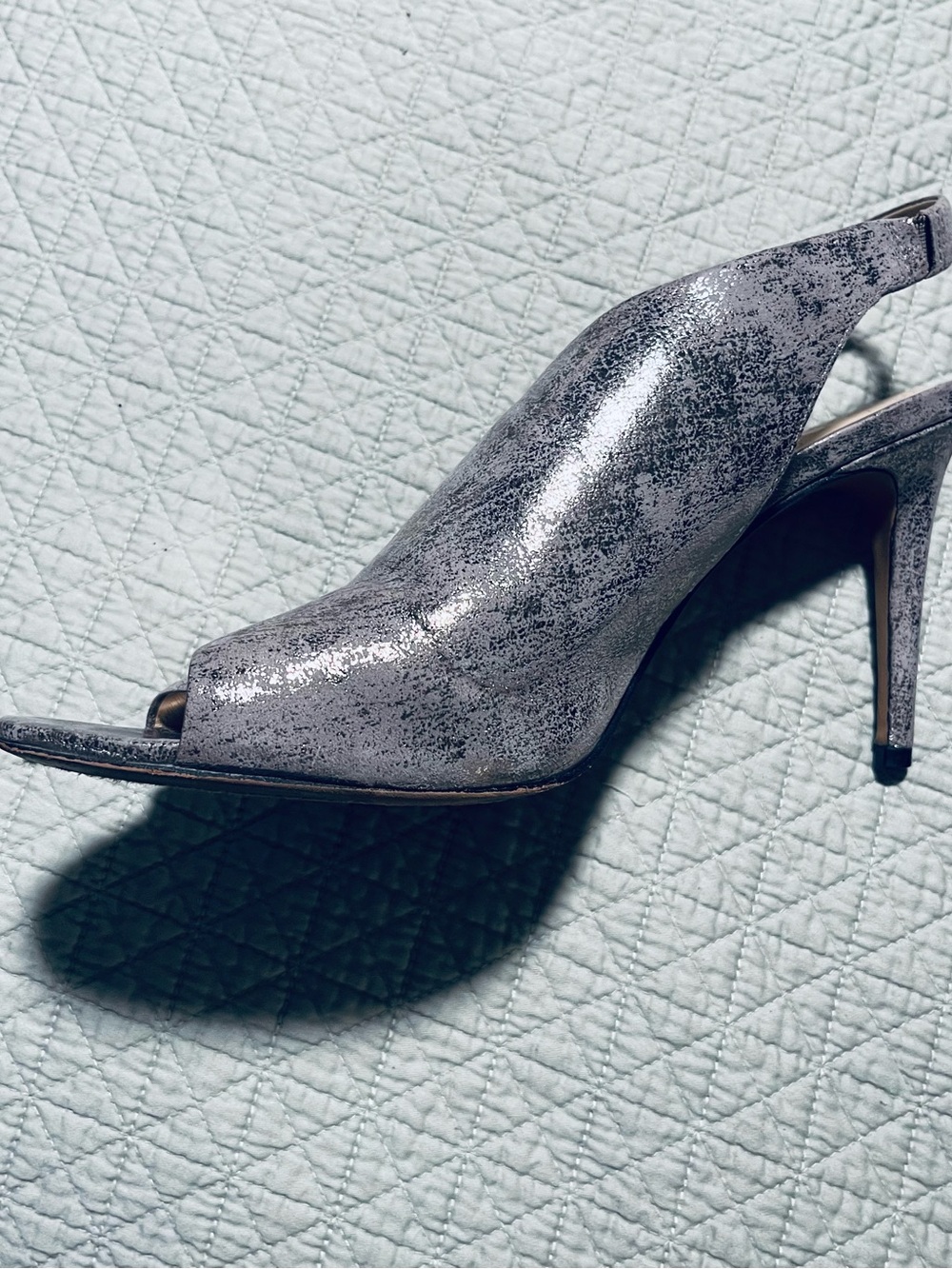 Vince Camuto Silver Metallic Open-Toe Slingback Heels